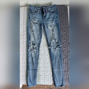 American Eagle Outfitters Blue Skinny Jeans with Distressed Details